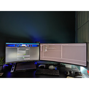 AW3423DWF de 34" + G7 Odyssey de 27", amandua pe suporti DELL MSA20