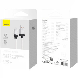 Baseus Coolplay, USB Male la USB-C Male, 100W, 2 m, White