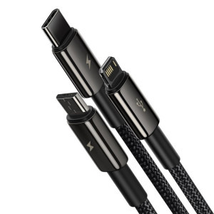 Baseus Tungsten Gold, USB Male la microUSB Male, USB-C Male, Lightning Male, 1.5 m, Black