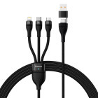 Cablu de date / adaptor Baseus Flash Series II, USB Male la microUSB Male, USB-C Male, Lightning Male, 100W, 1.2 m, Black
