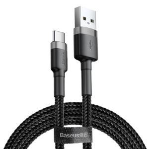 Cablu de date / adaptor Baseus Cafule, USB Male la USB-C, 2 m, Black/Grey