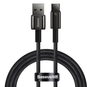 Cablu de date / adaptor Baseus Tungsten Gold, USB Male la USB-C Male, 100W, 1 m, Black