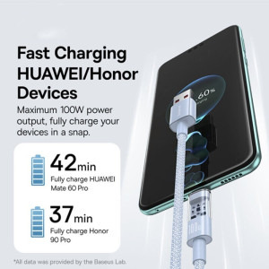 Baseus Gem, USB Male la USB-C Male, 100W, 1 m, Blue