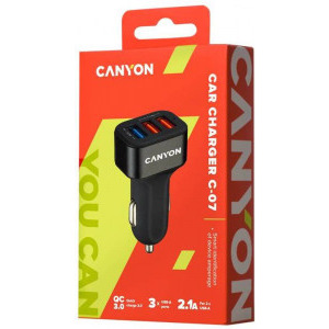 Canyon CNE-CCA07B, 3x USB, 2.4A, Black Quick Charge 3.0