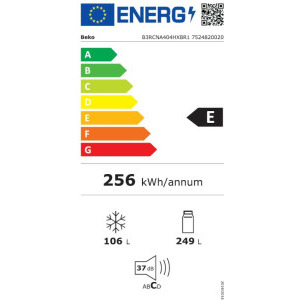 Beko B3RCNA404HXBR1, 355 L, Clasa E, No Frost, HarvestFresh, AeroFlow, 203 cm, Dark Inox