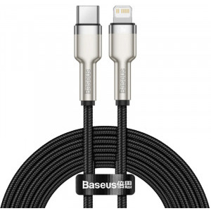 Cablu de date / adaptor Baseus Cafule Metal, CATLJK-B01, USB-C Male la Lightning Male, 2 m, Black