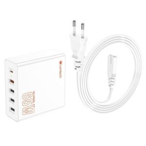 Lamtech GaN Fast Charge, Power Delivery, 65W, 1x USB-C, 4x USB Quick Charge 3.0, White