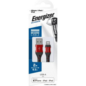 Energizer USB Male la Lightning Male, braided nylon, 2 m, Red