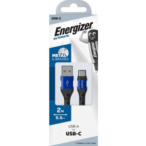 Energizer USB Male la USB-C Male, braided nylon, 2 m, Blue