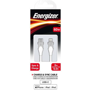 Energizer Bicolor, USB-C Male la Lightning Male, 2 m, White