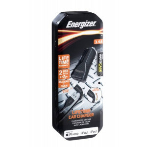 Energizer DC2CLLIM, 2x USB, 3.4A, Black + cablu USB la Lightning