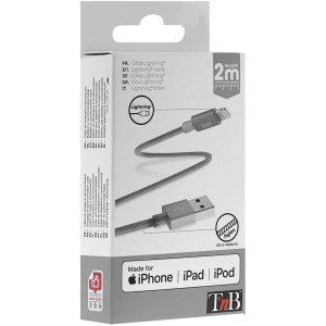 TnB USB Male la Lightning Male, MFi, 2 m, Grey