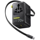 Incarcator retea Baseus EnerCore CG11, 2x USB-C, 2x USB, 2x Schuko, Quick Charge 70 W, Cablu USB-C retractabil, Black
