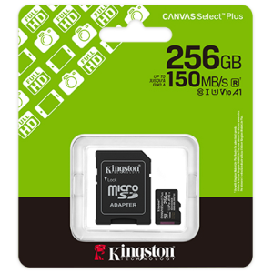 Kingston Micro SDXC, Canvas Select Plus Gen3, 256GB, Clasa 10, UHS-I, V10, 150MB/s, With Android A1 performance class + Adaptor SD