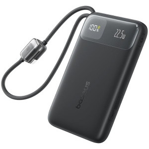 Baterie externa Baseus EnerFill FC11, 20000 mAh, 1x USB, 22,5 W, Display, Cablu USB-C & Lightning integrat, Black