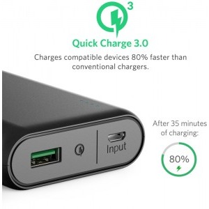 Anker PowerCore, 10000 mAh, 1x USB, Black, tehnologia Quick Charge 3.0
