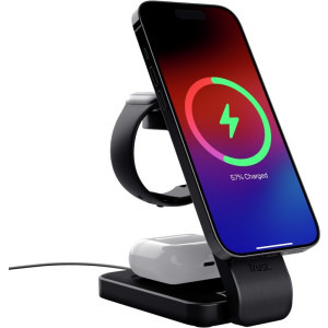Trust 3-in-1, Viro, Wireless Magnetic Charge Stand pentru iPhone, Apple Watch si AirPods, Black