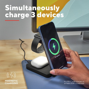 Trust 3-in-1, Viro, Wireless Magnetic Charge Stand pentru iPhone, Apple Watch si AirPods, Black