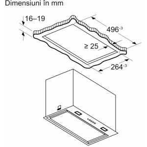 Bosch integrata DLN56AC60, Putere de absorbtie 645 m3/h, Clasa B, 4 trepte de viteza, Iluminare LED, 52 cm, Negru