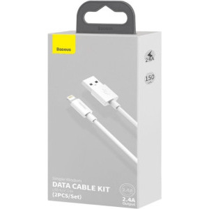 Baseus Simple Wisdom, TZCALZJ-02, USB la Lightning, 1.5 m, White (Set 2 Bucati)