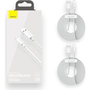 Cablu de date / adaptor Baseus Simple Wisdom, TZCALZJ-02, USB la Lightning, 1.5 m, White (Set 2 Bucati)