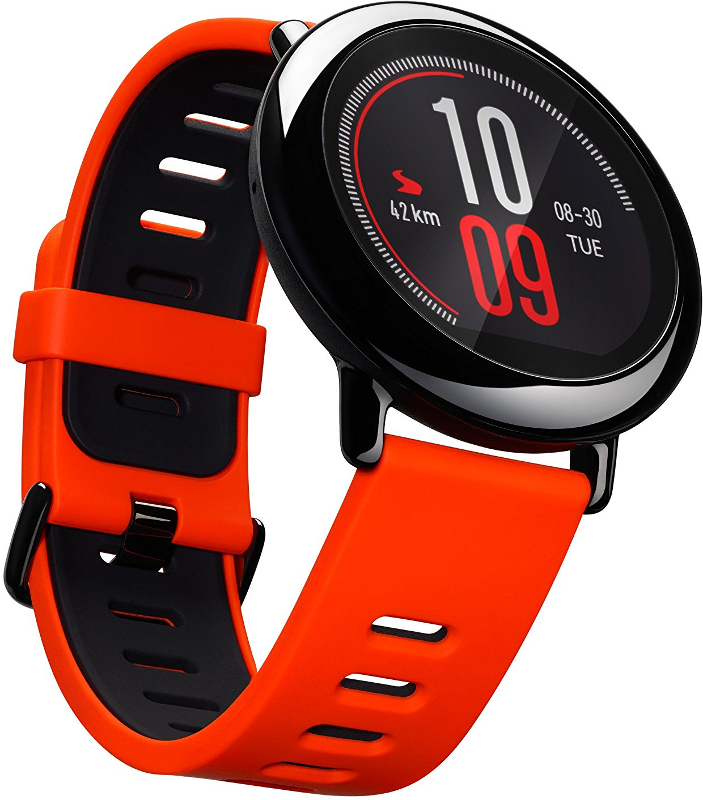 SmartWatch Amazfit Pace, negru, curea silicon rosu-negru, Bluetooth, GPS si senzor HR