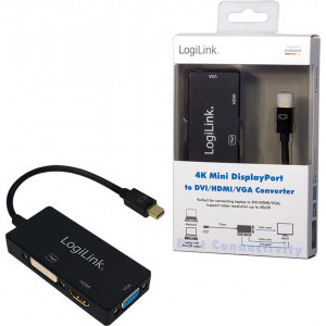 Logilink 1x Mini DisplayPort Male - 1x HDMI Female + 1x DVI Female + 1x VGA Female, negru
