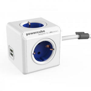 Allocacoc PowerCube Extended, 2x USB, 4x Schuko, Blue