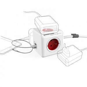 Allocacoc PowerCube Extended, 2x USB, 4x Schuko, Red