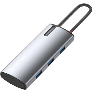 Tellur Hub USB-C 1x PD 3.0 100W, 1x HDMI 4K, 3x USB 3.0, aluminiu gri