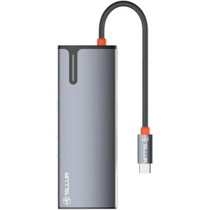 Tellur Hub USB-C 1x PD 3.0 100W, 1x HDMI 4K, 3x USB 3.0, aluminiu gri