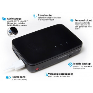 Kingston MobileLite Wireless Pro, 64GB, 6700mAh, 2A, 1x USB, Wi-Fi N si AC