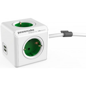 Allocacoc PowerCube Extended, 2x USB, 4x Schuko, Green