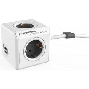 Allocacoc PowerCube Extended 1.5m, 2x USB, 4x Schuko, Grey