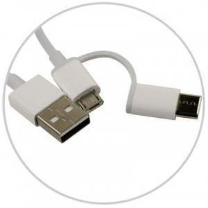 Xiaomi 2-in-1, USB Male la microUSB Male, USB-C Male, 0.3 m, White