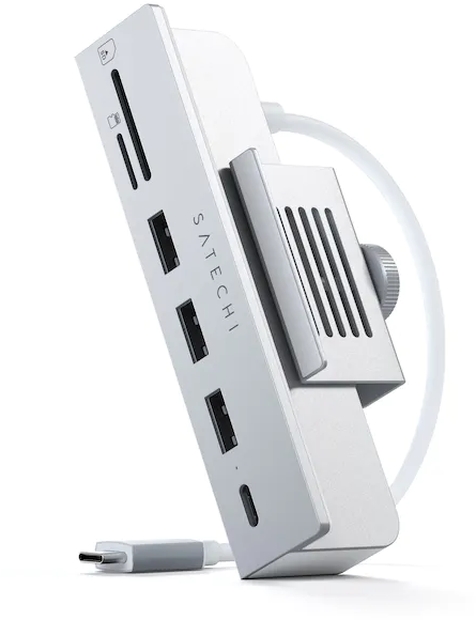 Hub USB Satechi USB-C Clamp Hub pentru iMac 24 inch (2021), 3x USB 3.0, 1x USB-C, 5Gb/s, Silver