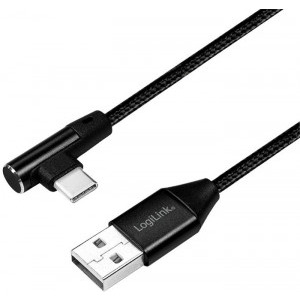 Cablu de date / adaptor Logilink USB Male la USB-C Male, unghi 90°, 0.3 m, Black, amperaj maxim suportat 3A