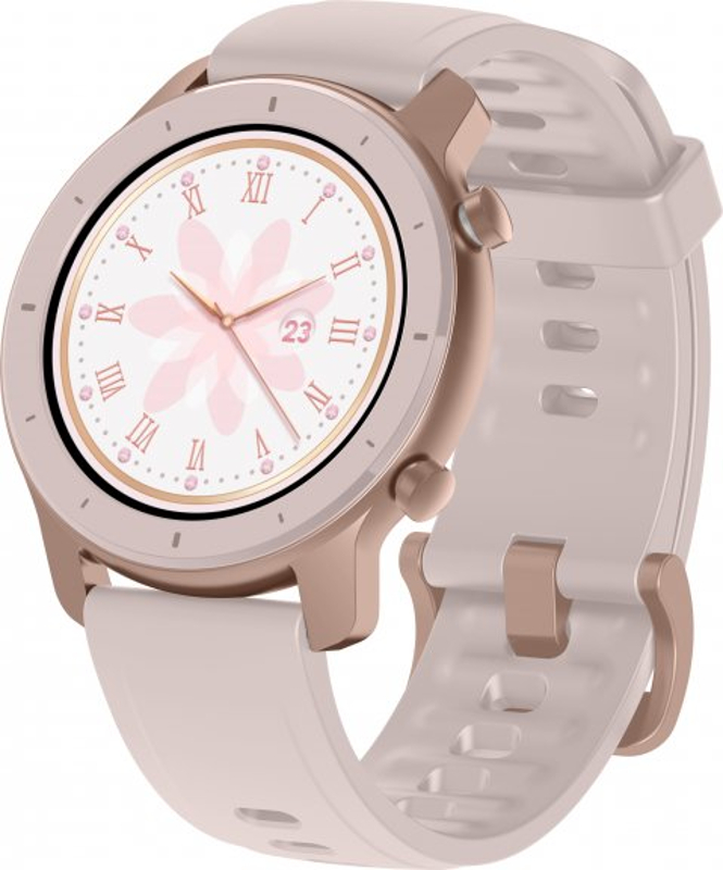 SmartWatch Amazfit GTR 42mm, aluminiu roz-auriu, curea silicon roz, Bluetooth, GPS si senzor PPG, autonomie pana la 12 de zile