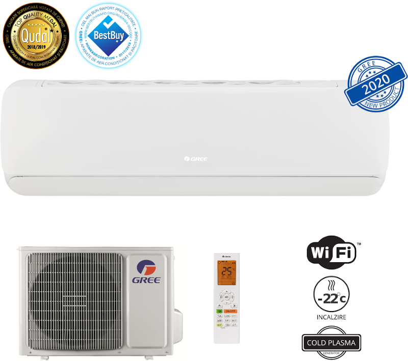 Aer conditionat Gree G-tech GWH12AEC-K6DNA1A, 12000 BTU, A+++/A++ Wi-Fi, Inverter + Generator Cold Plasma, Spalare Usoara