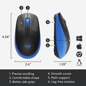 Logitech M190, Wireless, Blue