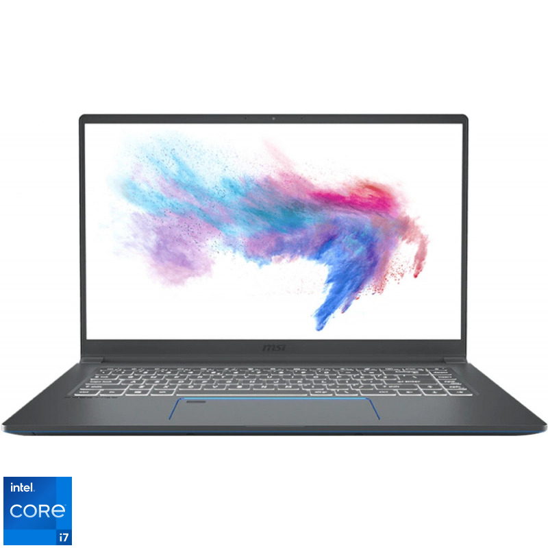 Laptop MSI 15.6'' Prestige 15 A11UD, UHD, Procesor Intel® Core™ i7-1195G7 (12M Cache, up to 5.00 GHz), 32GB DDR4, 1TB SSD, GeForce RTX 3050 Ti 4GB, No OS, Carbon Grey