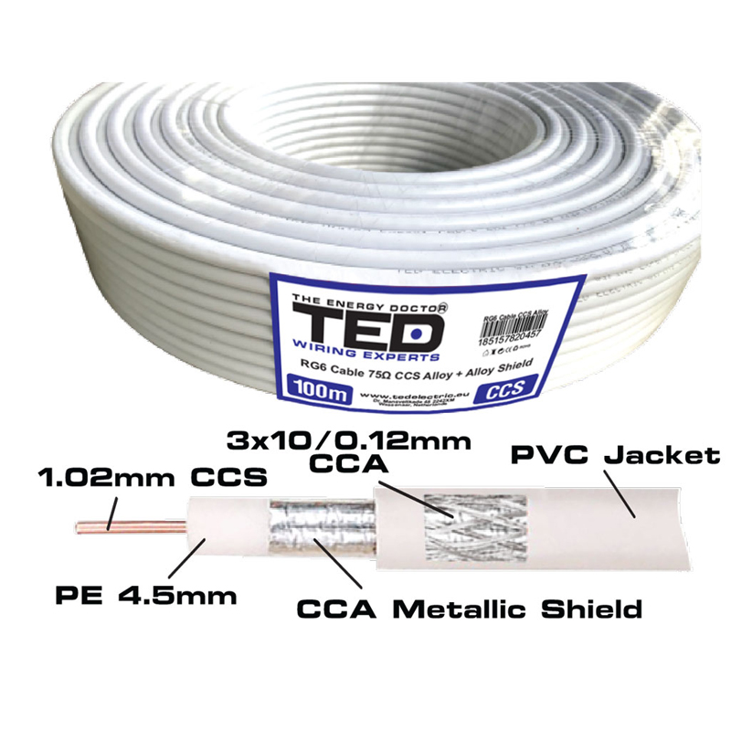 Cablu video TED A0057560 Coaxial, 75 Ohm, colac 100m