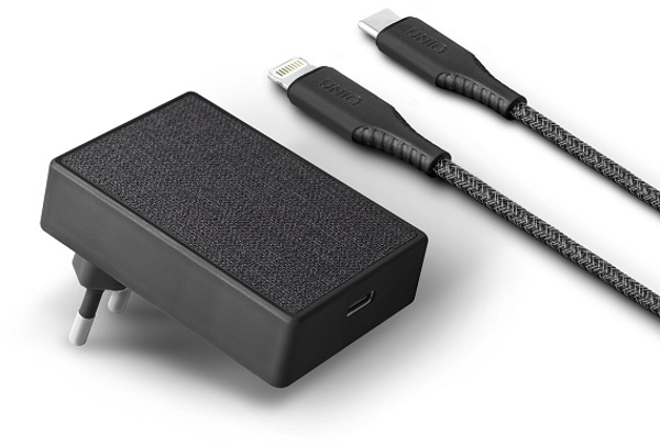 Incarcator retea GSM Uniq Votre Slim UNIQ-VOTRESLBUN, 1x USB-C, 18W, Black + cablu USB-C