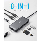 Anker PowerExpand 8-in-1, 100W Power Delivery, USB-C, Dual 4K HDMI, 1 Gbps Ethernet, 2x USB 3.0, microSD