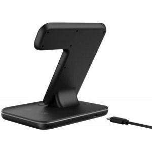 3-in-1 Wireless Qi Fast Charger 15W, Black, incarca simultan telefonul mobil, ceasul smart si castile