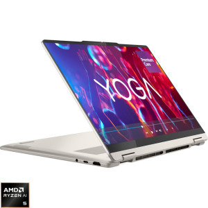 Laptop Lenovo 14 Yoga 7 2-in-1 14AKP10, WUXGA OLED Touch, Procesor AMD Ryzen™ AI 5 340 (16M Cache, up to 4.80 GHz), 16GB LPDDR5X, 512GB SSD, AMD Radeon 840M, Win 11 Home, Seashell, 3Yr Onsite Premium Care