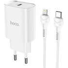 Incarcator retea Hoco N14, 1x USB-C, Quick Charge 20 W, White + Cablu Lightning inclus