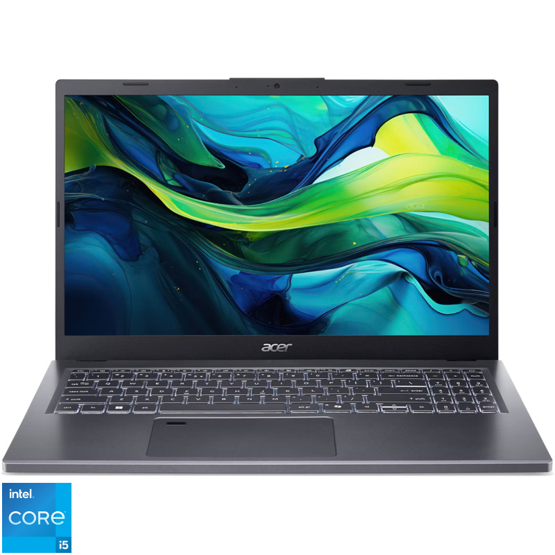 Laptop Acer 15.6'' Aspire 15 A15-51M, FHD IPS, Procesor Intel® Core™ i5-13420H (12M Cache, up to 4.60 GHz), 16GB LPDDR5, 1TB SSD, Intel UHD, No OS, Steel Gray