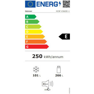 Heinner HCNF-V366SE++, 366 L, No Frost, Clasa E, Display, Control electronic, Iluminare LED, 201 cm, Argintiu