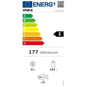 VIVAX DD-235E W, 235 L, Clasa E, Control mecanic, Iluminare LED, 159 cm, Alb